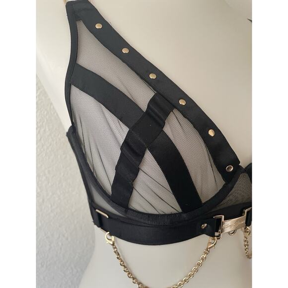 Honey Birdette Bra Indira Sheer Mesh Studded Lingerie Black FLAW - Picture 3 of 13